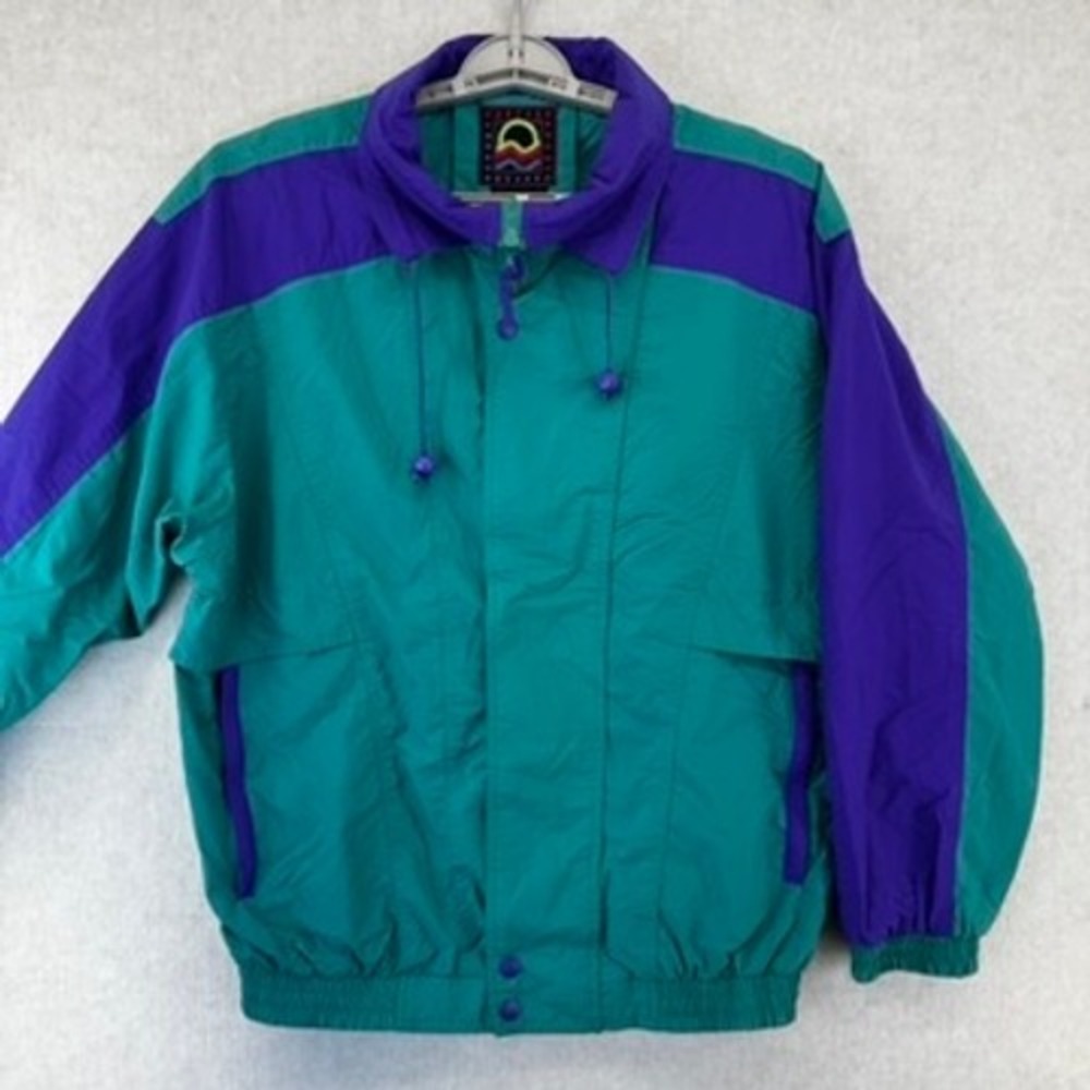 Vtg Cascade Sport Coat Jacket Womens L Teal Purple Colorblock Nylon